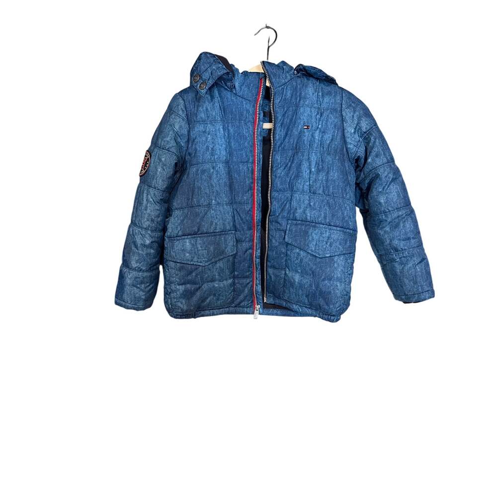Tommy Hilfiger Kids Blue Quilted Hooded Puffer Jacket Full Zip Logo Patch